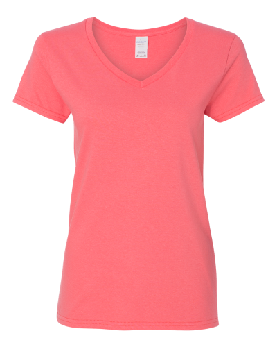 Coral Silk Ladies' Heavy Cotton V-Neck T-Shirt with Tearaway Label ...